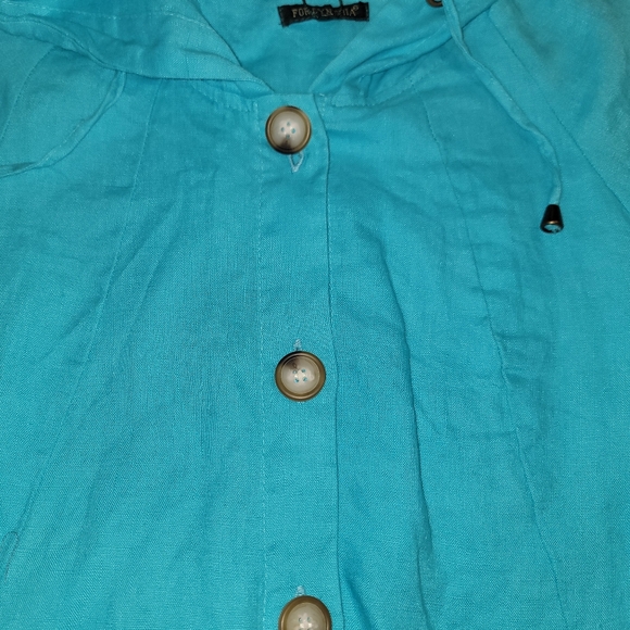 Super Cute Linen Teal Button-Up Hooded Jacket Size XL - Picture 12 of 15